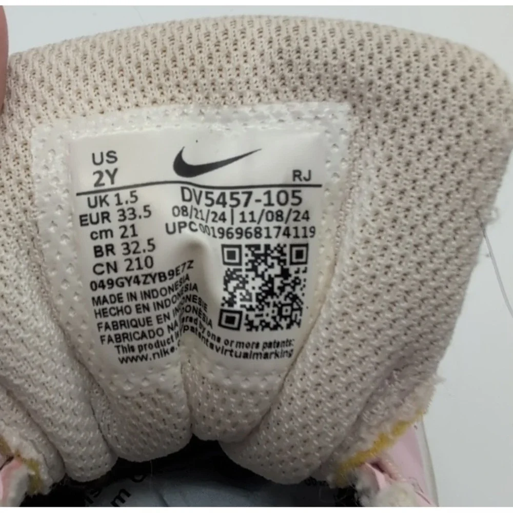 Nike Court Borough Low 2 White Pink Foam Youth Girls Size 2Y‎ Sneakers